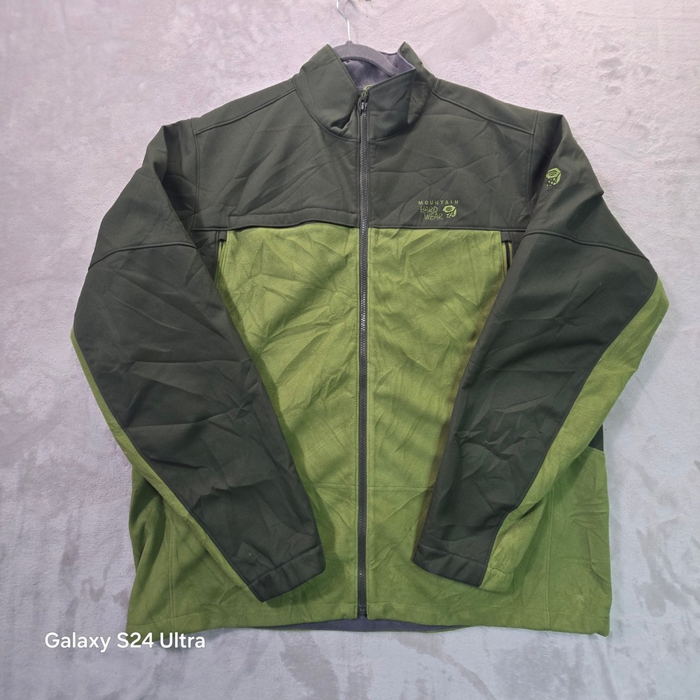 Mountain Hardwear Mens XXL Green Grey Full Zip Fleece Softshell Jacket 1262